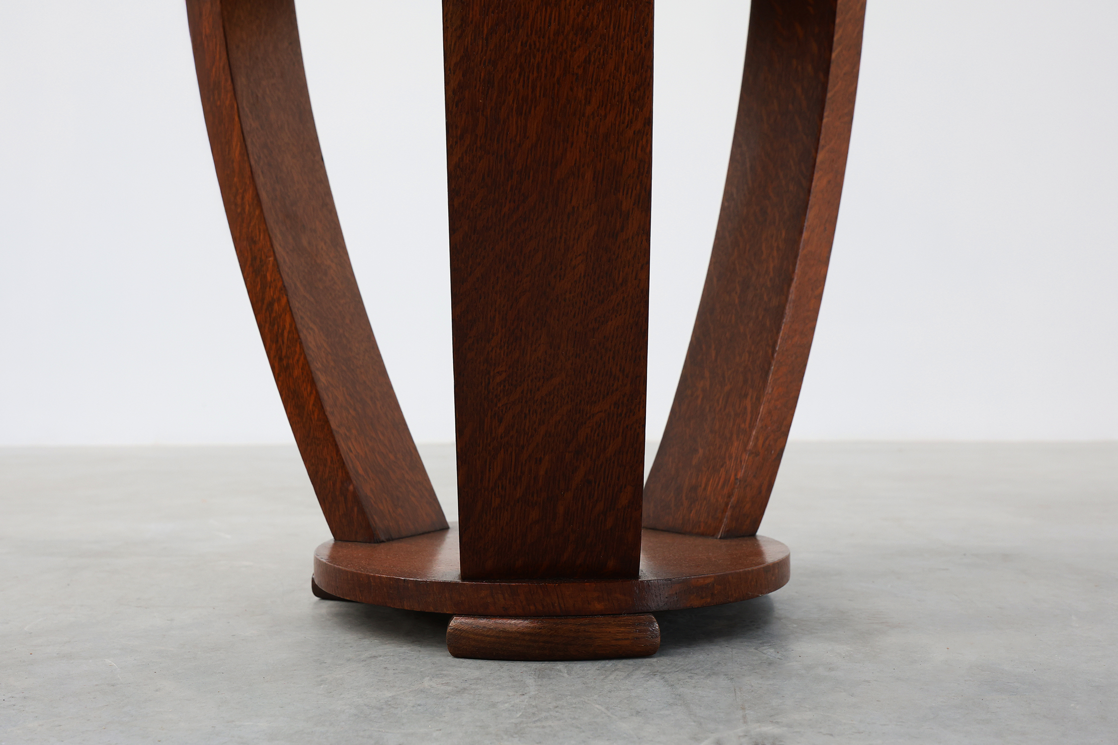 Art Deco side table in wood and chess style veneered top, France ca. 1940thumbnail